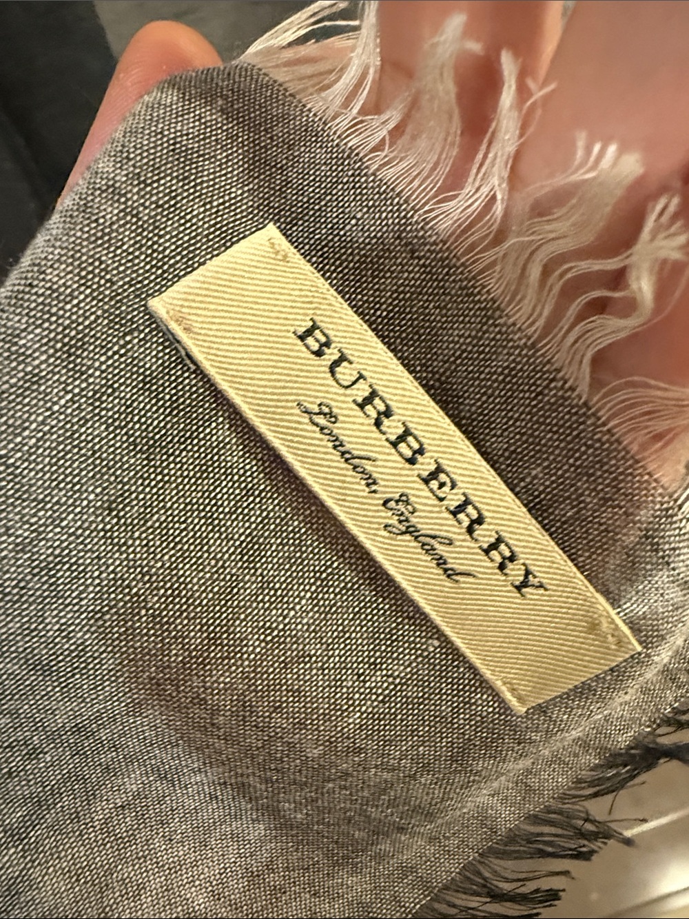 NWOT. Burberry Black Gray Check Modal Wool Square Scarf - Picture 10 of 13